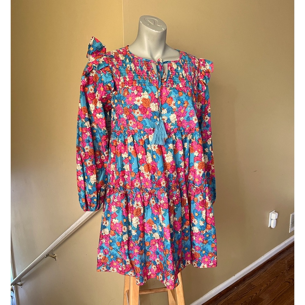 ODDY Red and Pink Smocked Ruffled Sundress
